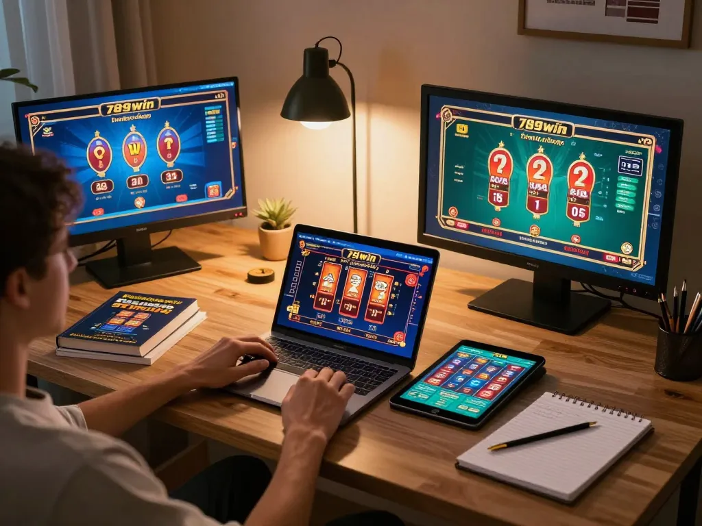 Engage in strategic 789win đăng nhập while enjoying exciting online games in a cozy home office.