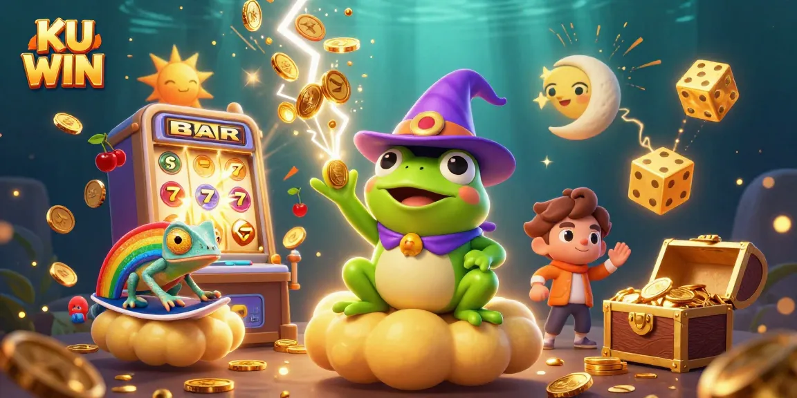 Experience the thrilling action at KU WIN with a vibrant 3D casino illustration showcasing games and rewards.