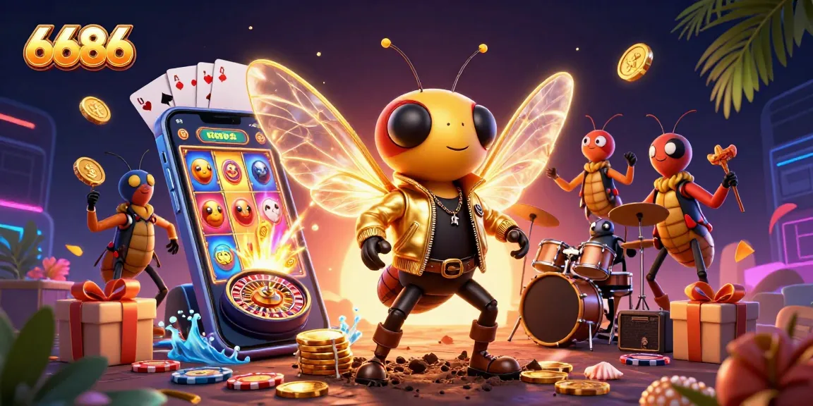Engage with thrilling 6686 casino action featuring a buzzing rock star and dynamic game elements.