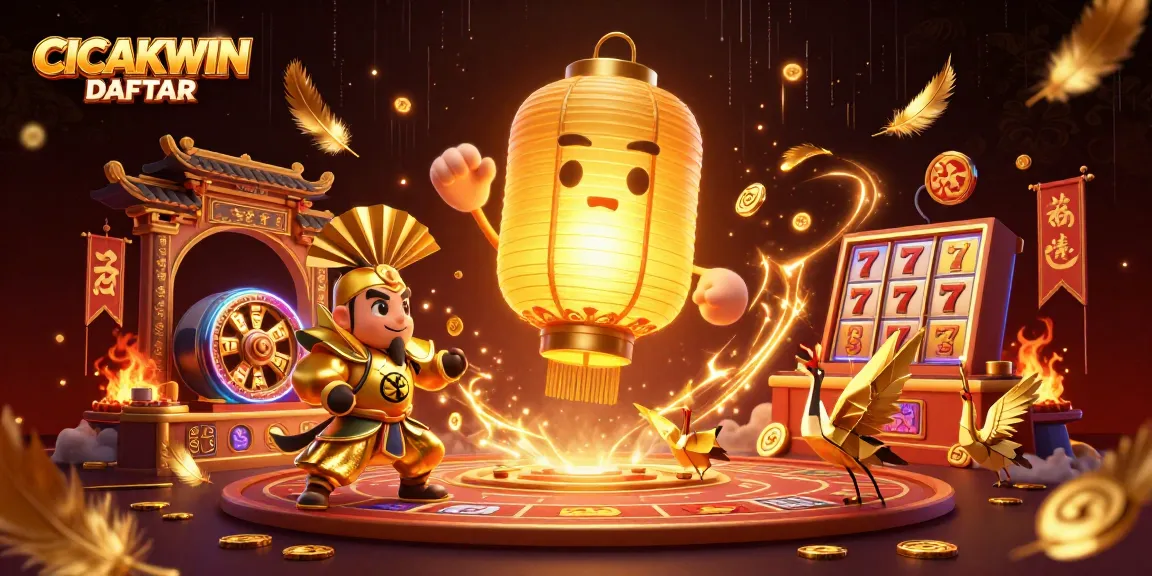 CICAKWIN DAFTAR showcases an enchanting night market casino scene filled with luck symbols and vibrant energy.
