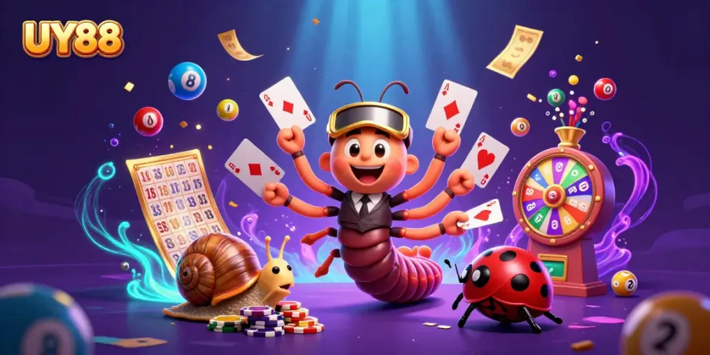 Experience thrilling gaming moments at UY88 with lively characters and colorful gambling elements.