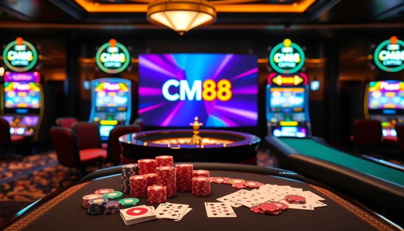 Exciting casino table showcasing CM88's vibrant gameplay and high stakes elements.