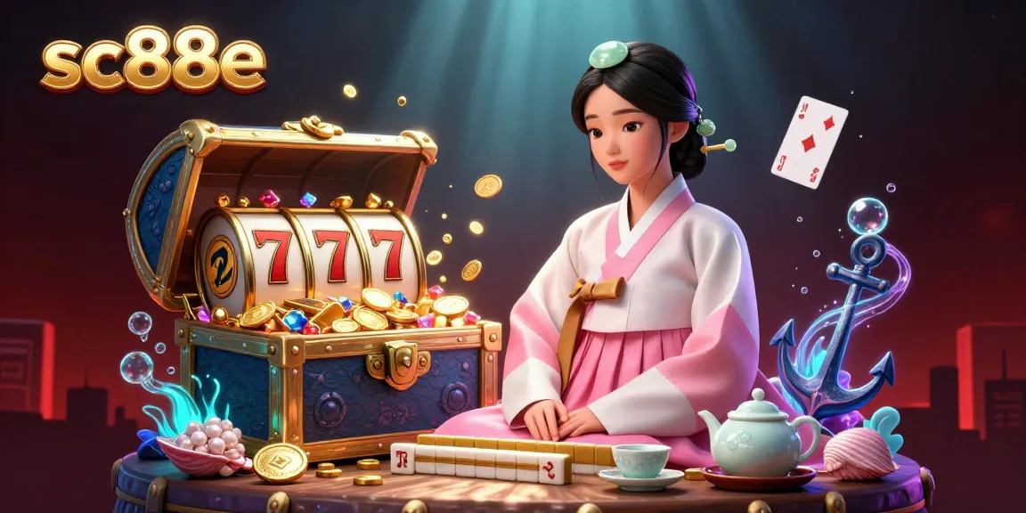 Play exciting games on sc88e with an elegant Asian woman adorned in traditional attire amongst casino elements.