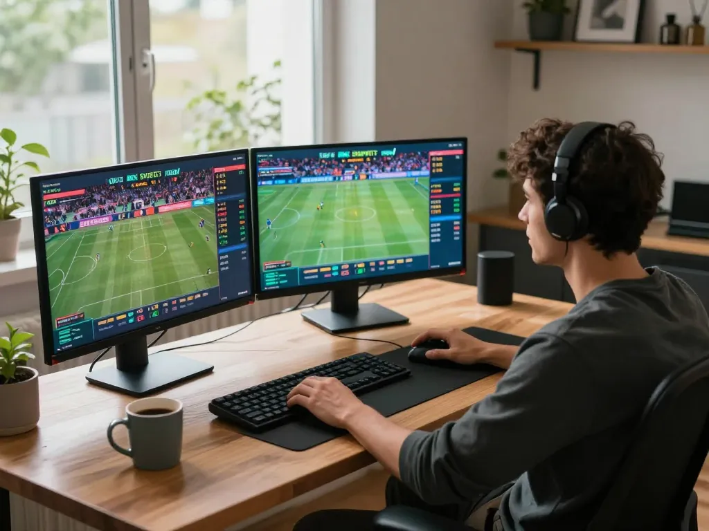 Engaging online gambling scene on https://va88.now/ with person placing bets and analyzing sports odds.