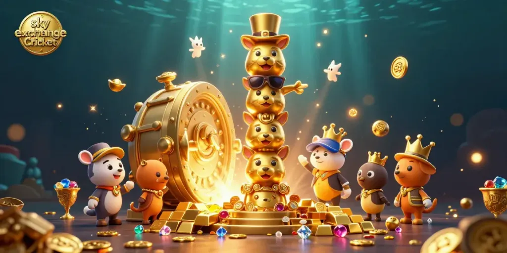 Experience the thrill of sky exchange Cricket with a vibrant totem pole and golden treasures in a dynamic casino scene.