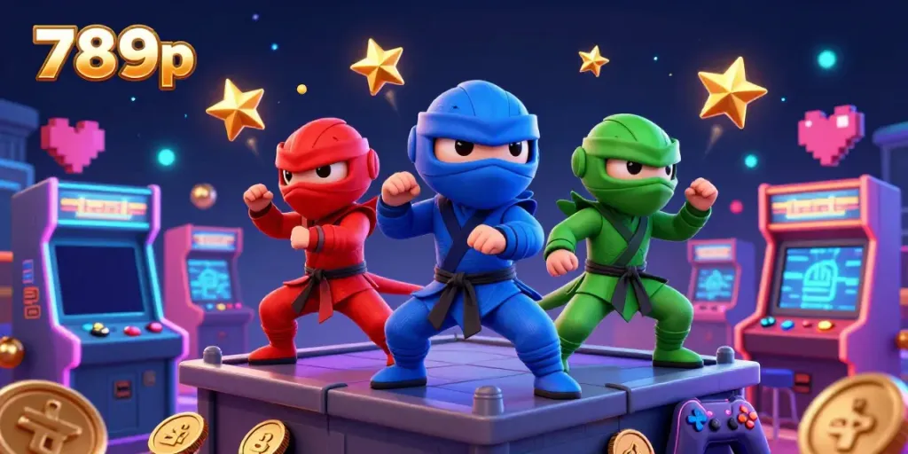 Visualize chameleon ninjas embodying casino excitement in a vibrant 789p illustration.