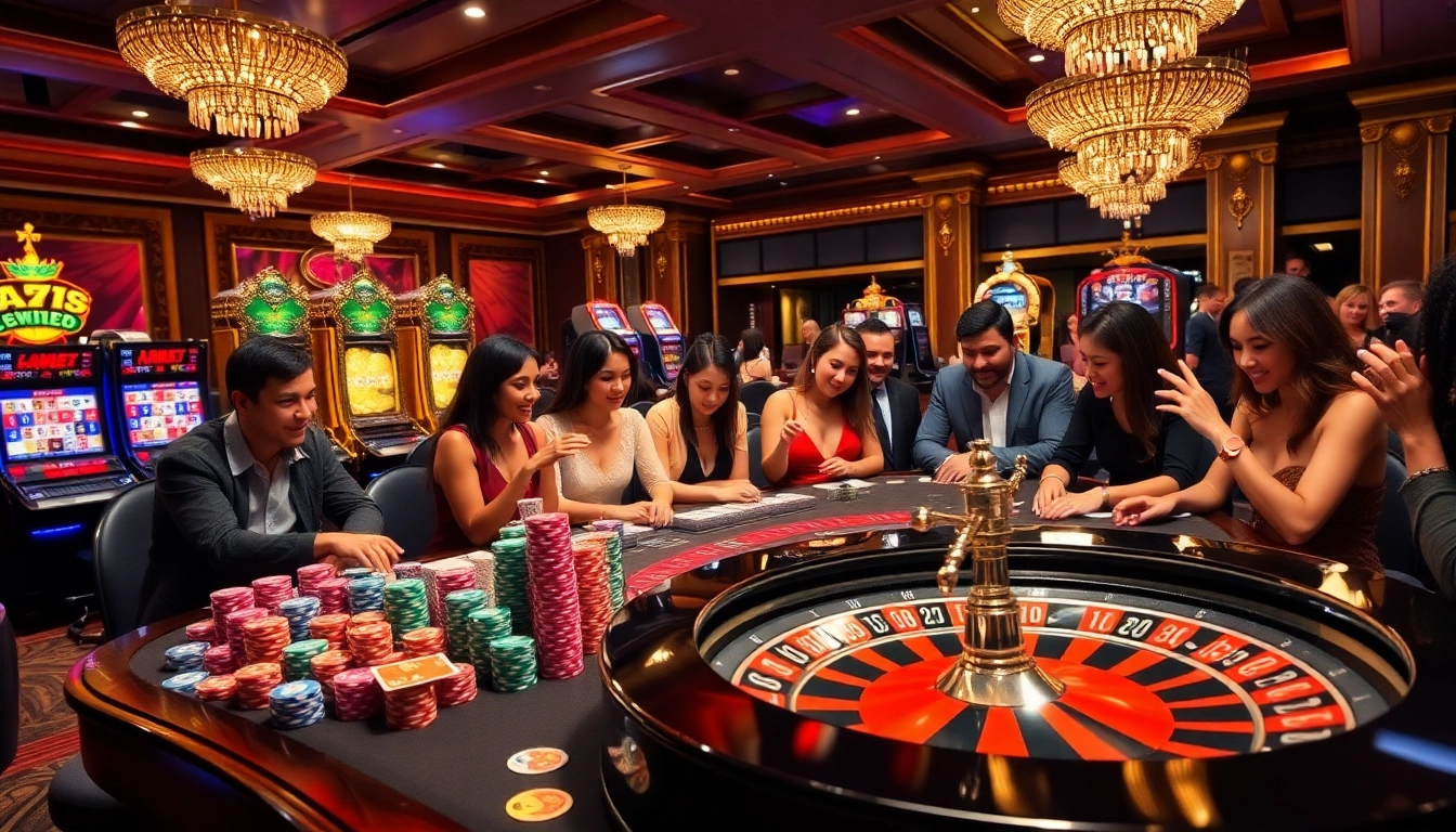 Excited players winning at 68VIP casino table surrounded by vibrant chips and cards.
