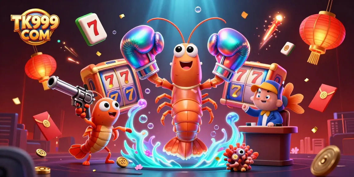 Experience the thrill of TK999 COM with dynamic slots and lively characters in an immersive casino scene.