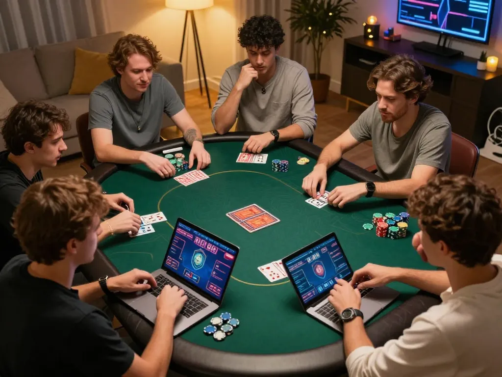 Engaging online poker gameplay seen at https://nhatvip1.jp.net/ with multiple players, vibrant cards, and chips.