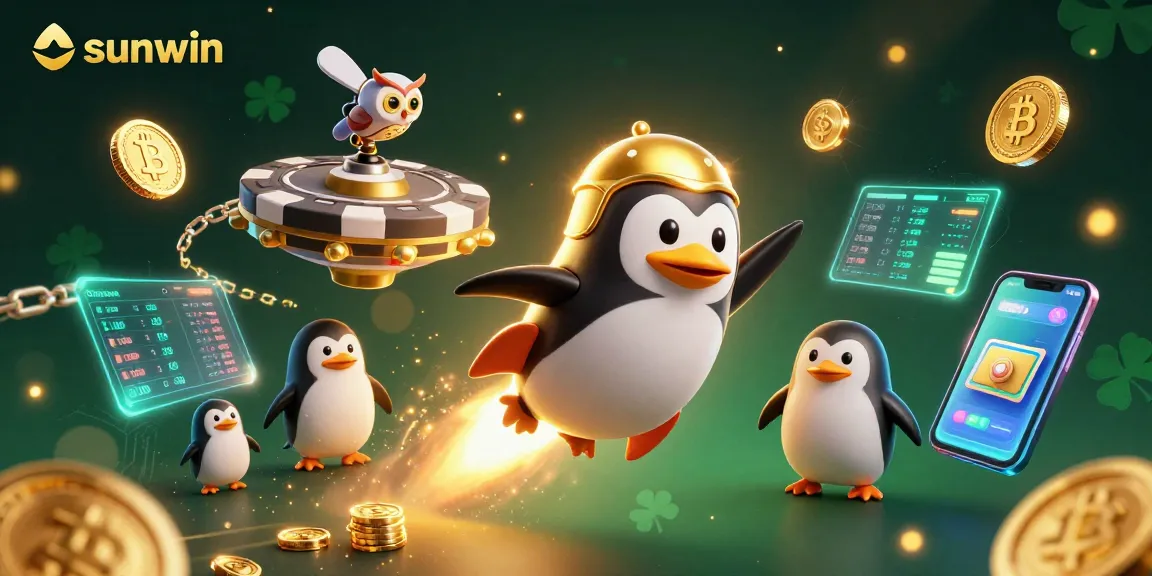 Win big with sunwin's thrilling casino adventures featuring a golden penguin in space!