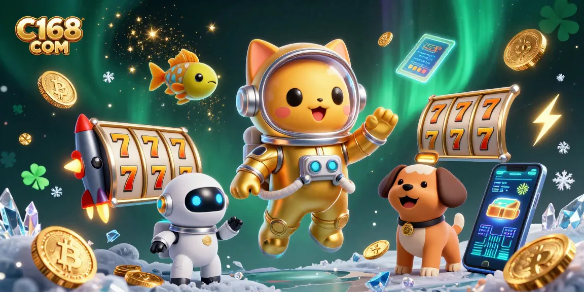 Certainly engage with C168 COM's vibrant casino experiences surrounded by games, slots, and crypto elements in an epic illustration.