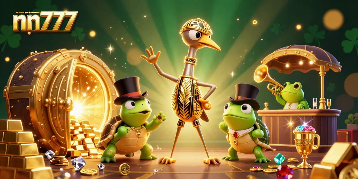 Engage in exciting gameplay at nn777 featuring vibrant casino elements, golden treasures, and unique characters.