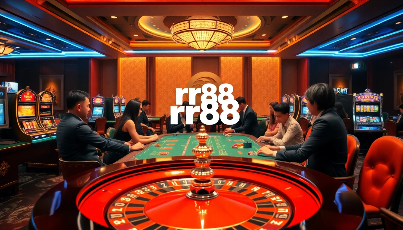 Players enjoying games at the rr88 casino with lively roulette and slot machines.