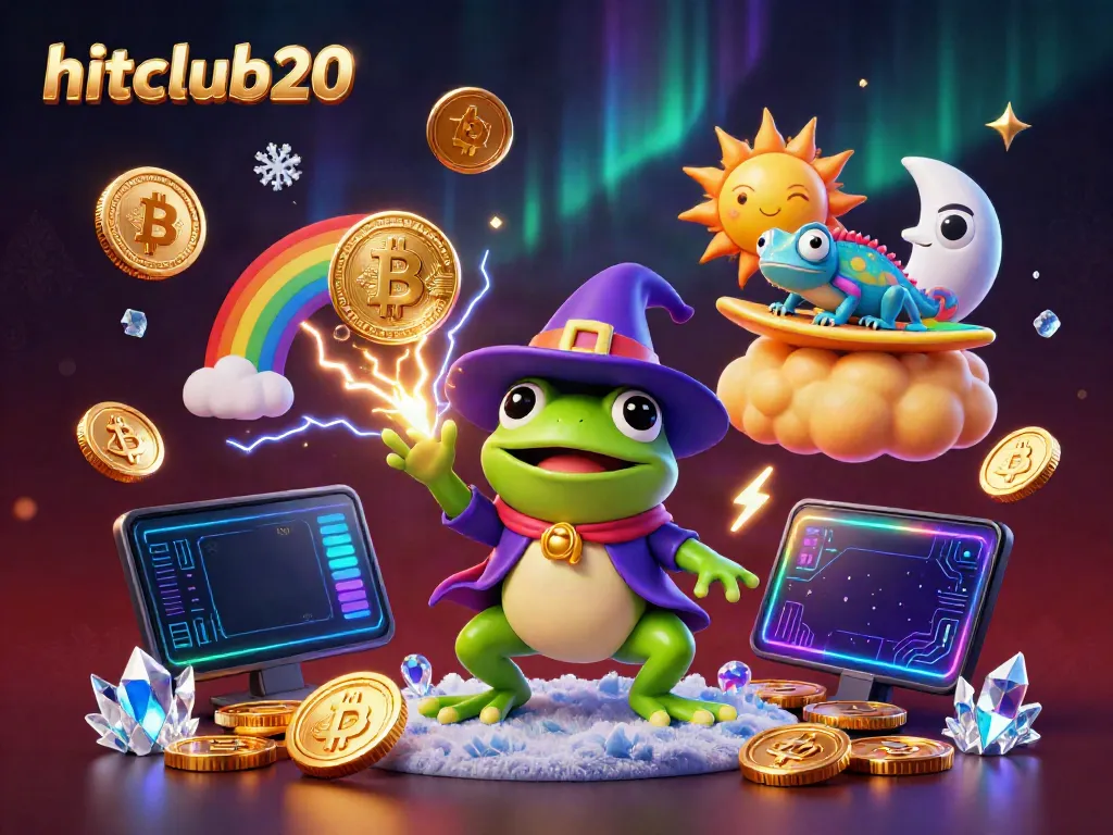Experience the thrill of gambling with hitclub20 featuring a 3D wizard frog and chameleon amidst a storm of golden coins.