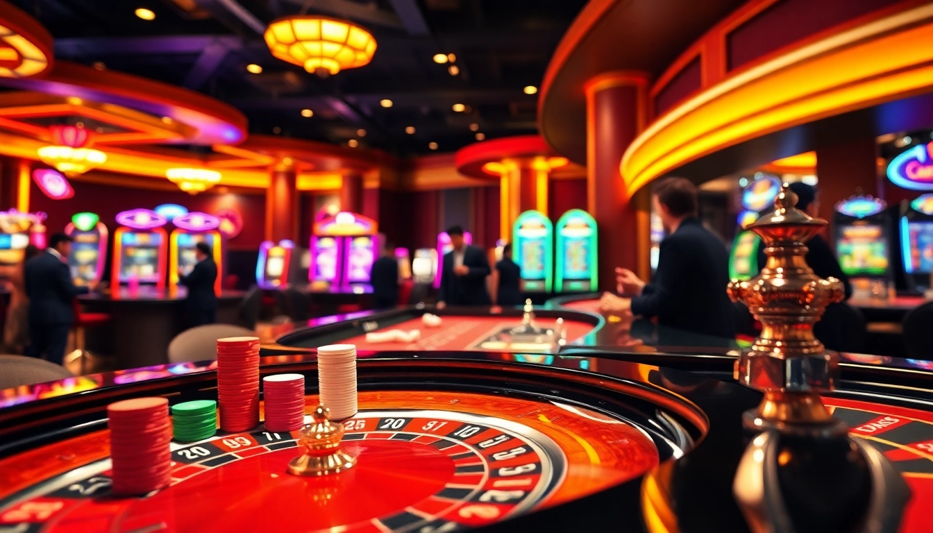 Spannende Casinospiele erwecken den Spieltisch zum Leben mit Spielern und bunten Chips.