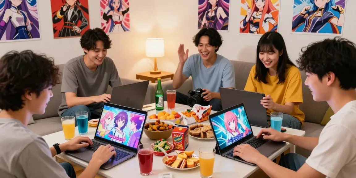 Group enjoying hentaigame together in a lively gaming session at home.