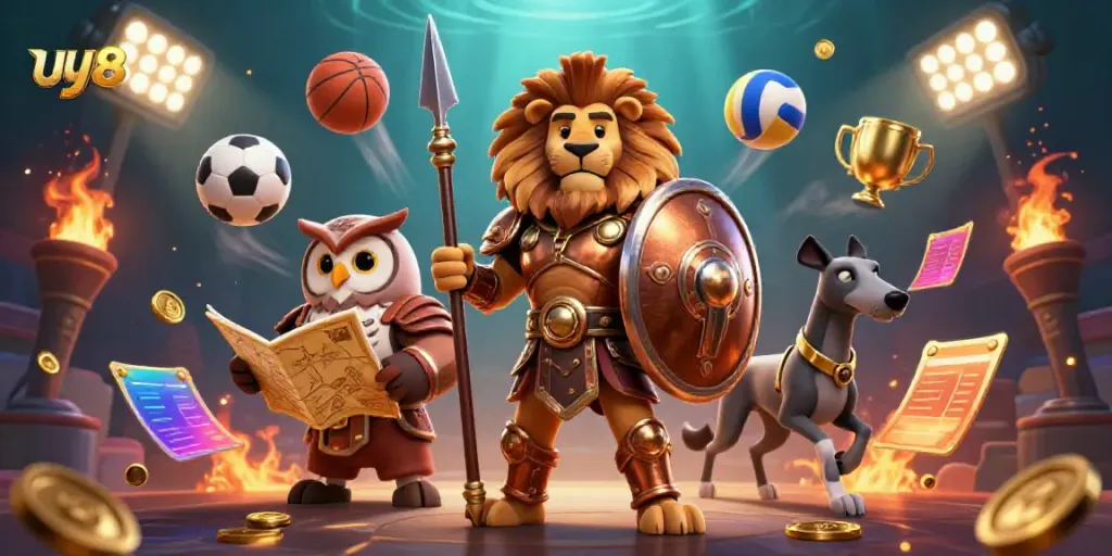 Experience exhilarating gaming with uy88 as a Spartan lion leads the charge in this vibrant gaming scene.