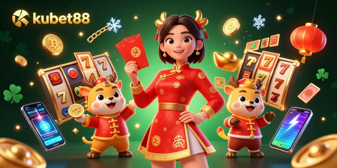 Engage thrilling games at kubet88, where exciting slots and crypto elements combine in a vibrant illustration.