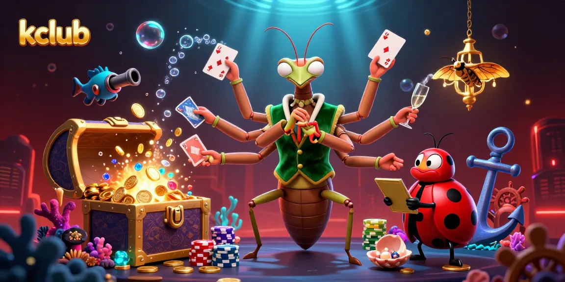 Engage with kclub's immersive casino adventure featuring a lively mantis card sharp and ladybug pit boss.