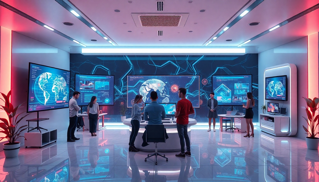 Futuristic studio creating ai porn content with advanced technology and collaborative design.