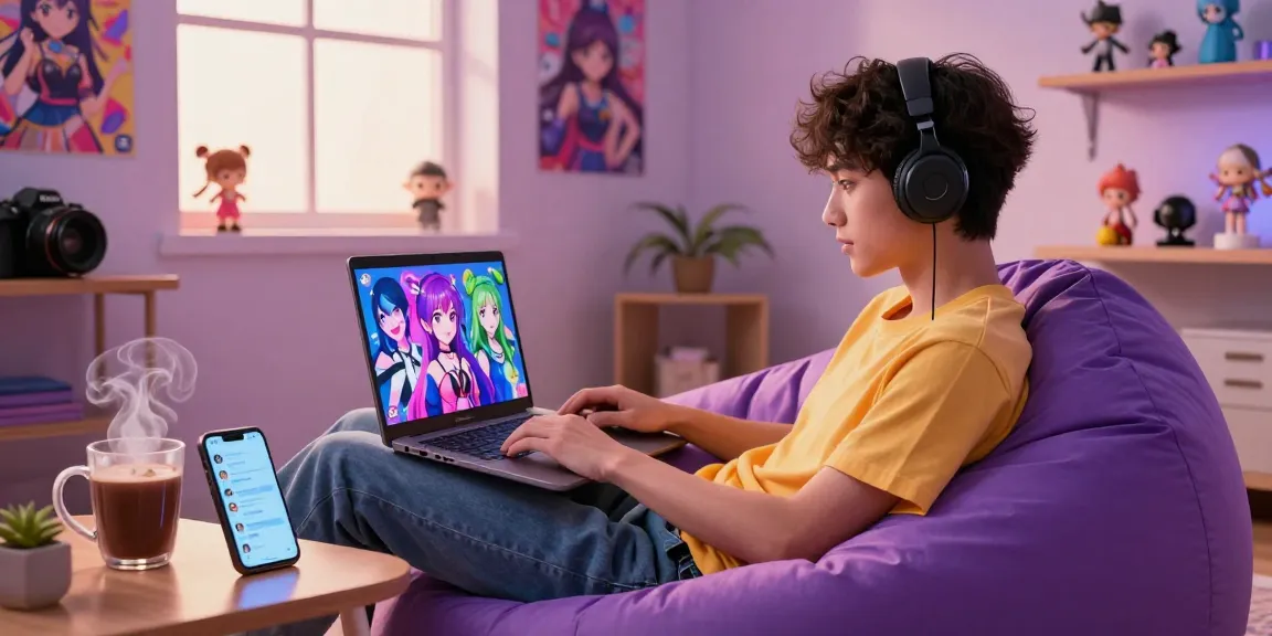 Engaged user exploring ai ecchi chat in a cozy digital space with vibrant character avatars.