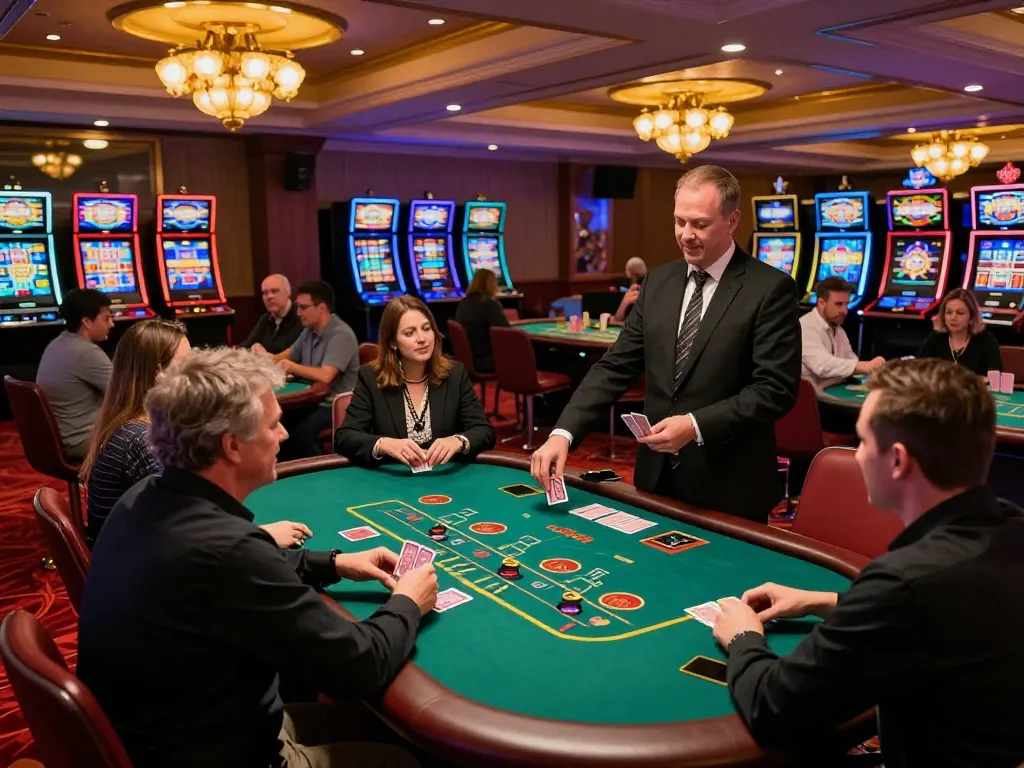 Players strategizing at the blackjack table in an upscale casino scene featuring sc88 vibe and excitement.