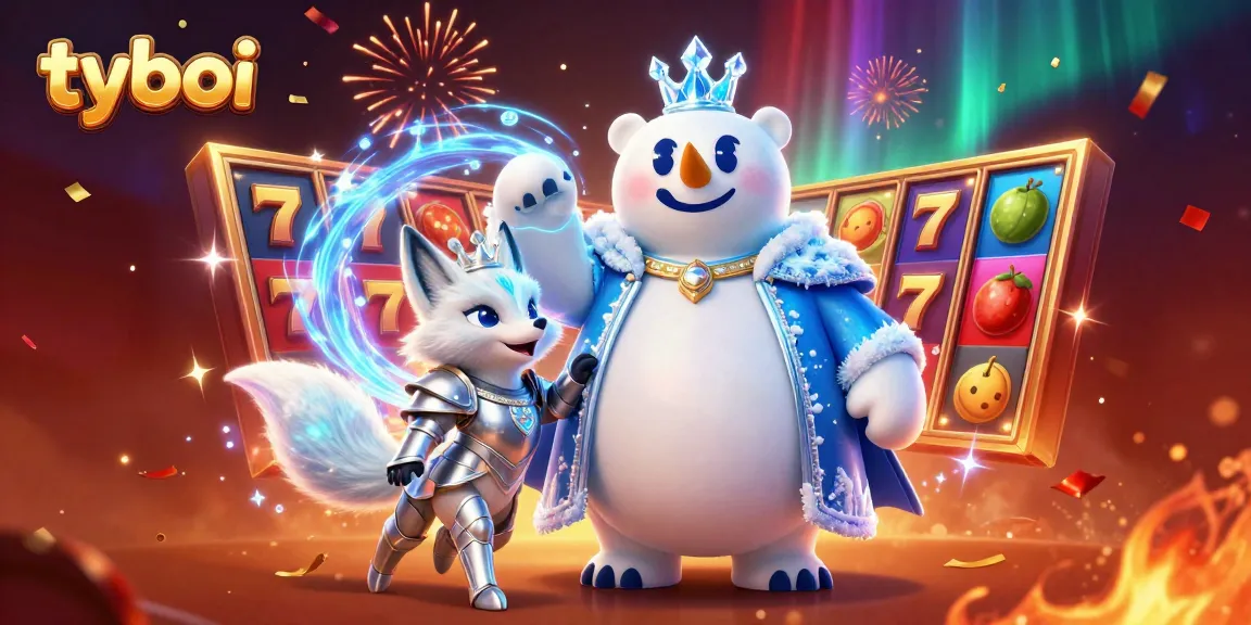 Spin for fortune with tyboi at a dazzling casino featuring vibrant slots and royal characters.