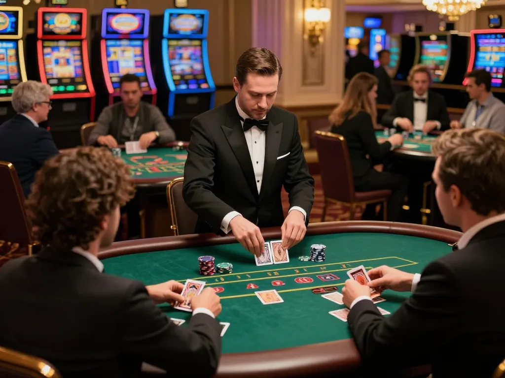Players strategizing at TR88 blackjack tables in an upscale casino environment.