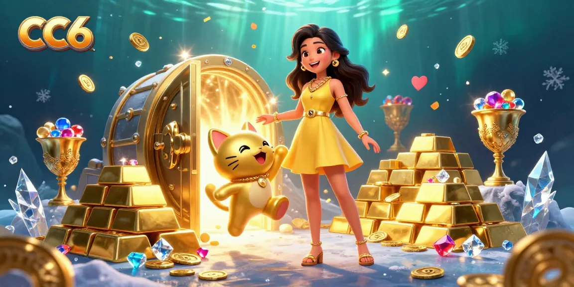 Engage with CC6's vibrant gaming world, winning coins cascade around joyful players.