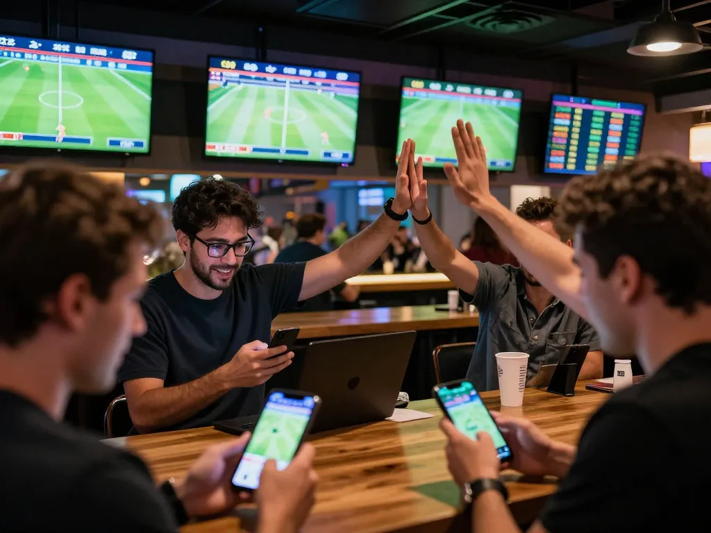 Socolive link displayed on various mobile devices while bettors celebrate wins in an exciting sports betting environment.