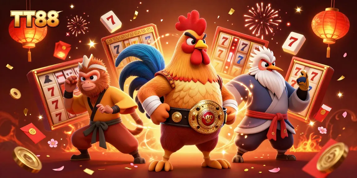 Experience the thrill of TT88 with vibrant 3D characters celebrating casino games and jackpots.