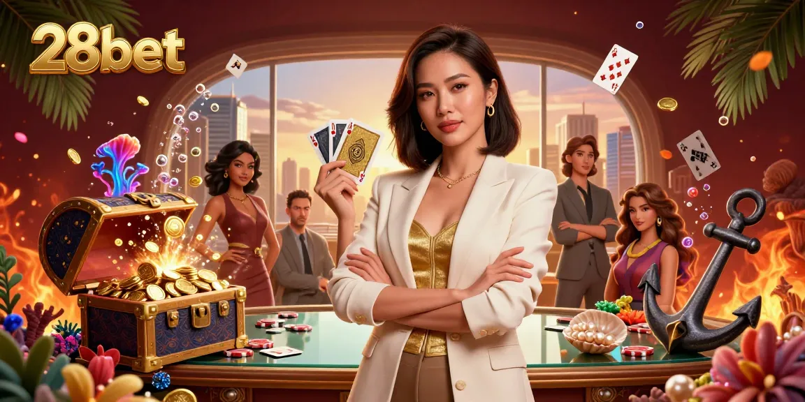 Experience thrilling action at 28bet with an elegant casino scene featuring vibrant gaming elements.