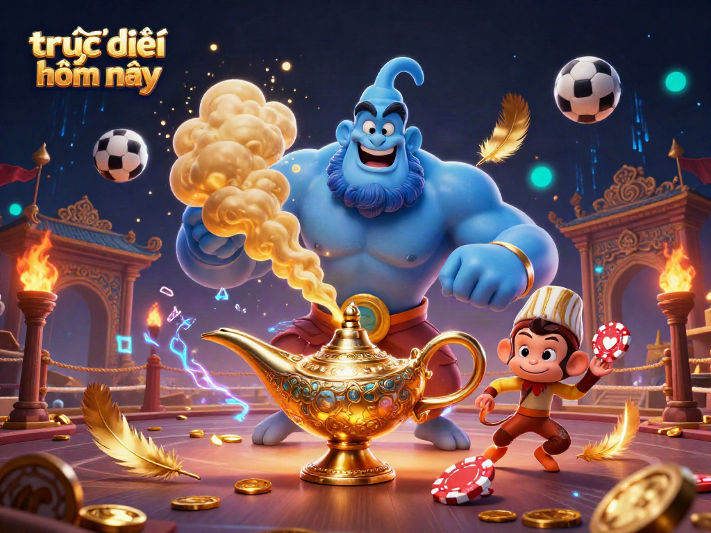 Experience sports betting excitement with trực tiếp bóng đá hôm nay in a vibrant casino illustration.