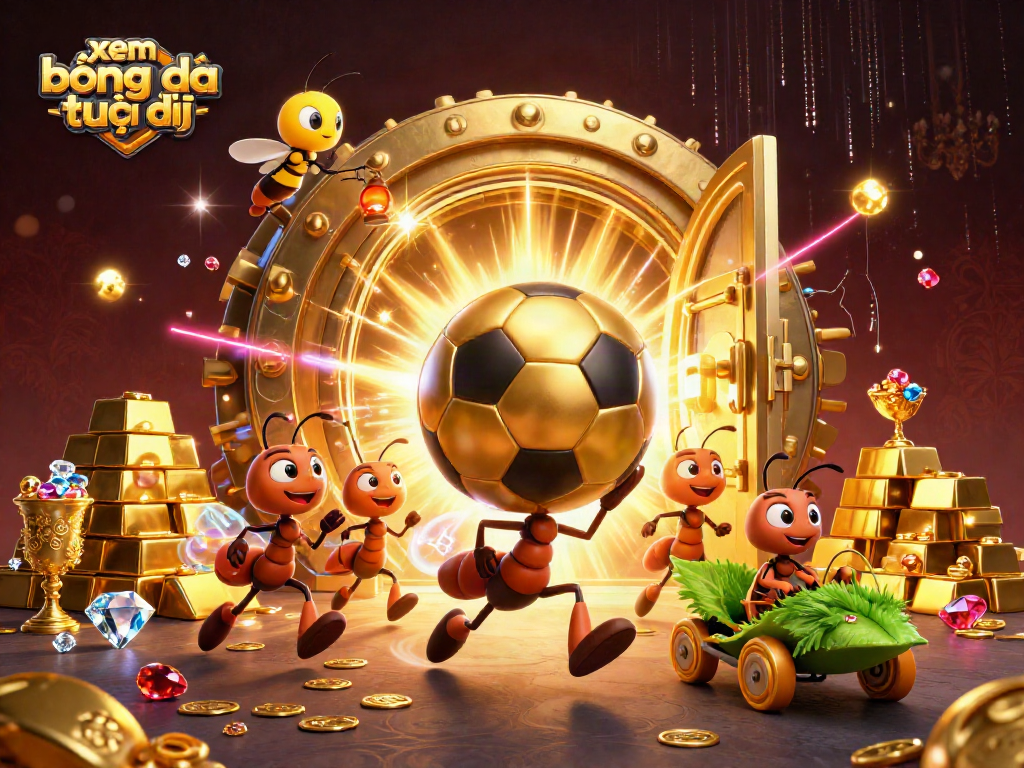 Experience xem bóng đá trực tiếp with a fun, animated scene of ants and sports themes in a vibrant casino.