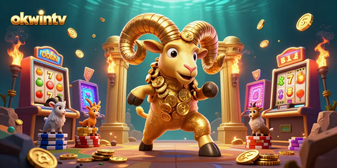 Experience thrilling gaming with okwintv's exciting slot machines and golden ram mascot.