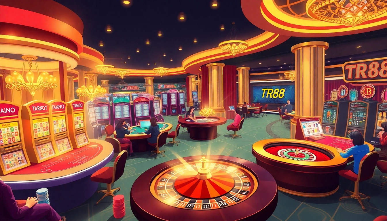 Experience the excitement of TR88 casino with players enjoying table games and vibrant slot machines.