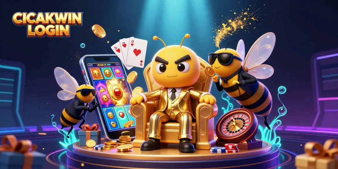 Engage with the thrilling CICAKWIN LOGIN, featuring vibrant casino elements and animated characters.