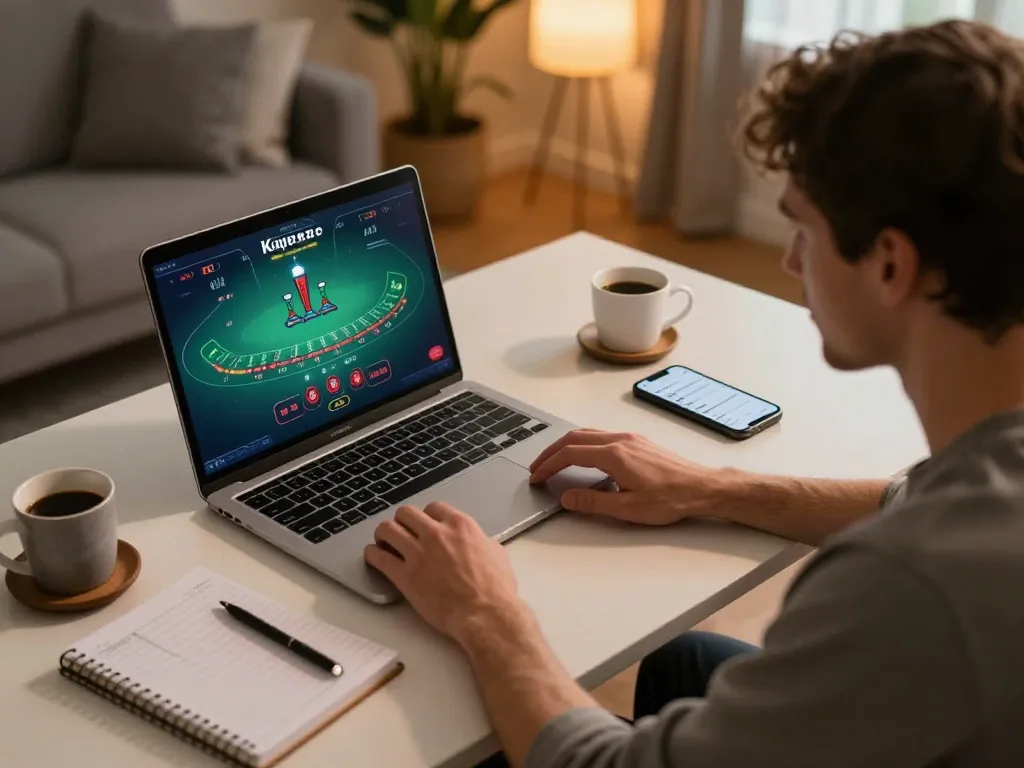 Engaged player enjoying rik vip online blackjack in a cozy home setup.