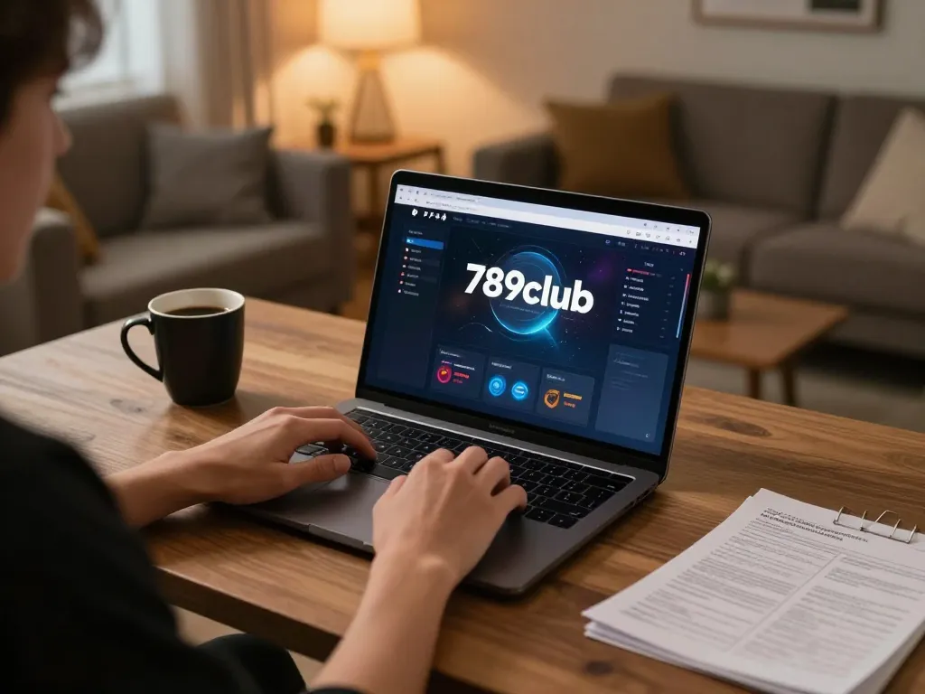 Engaged player using the 789club gaming platform in a cozy home environment