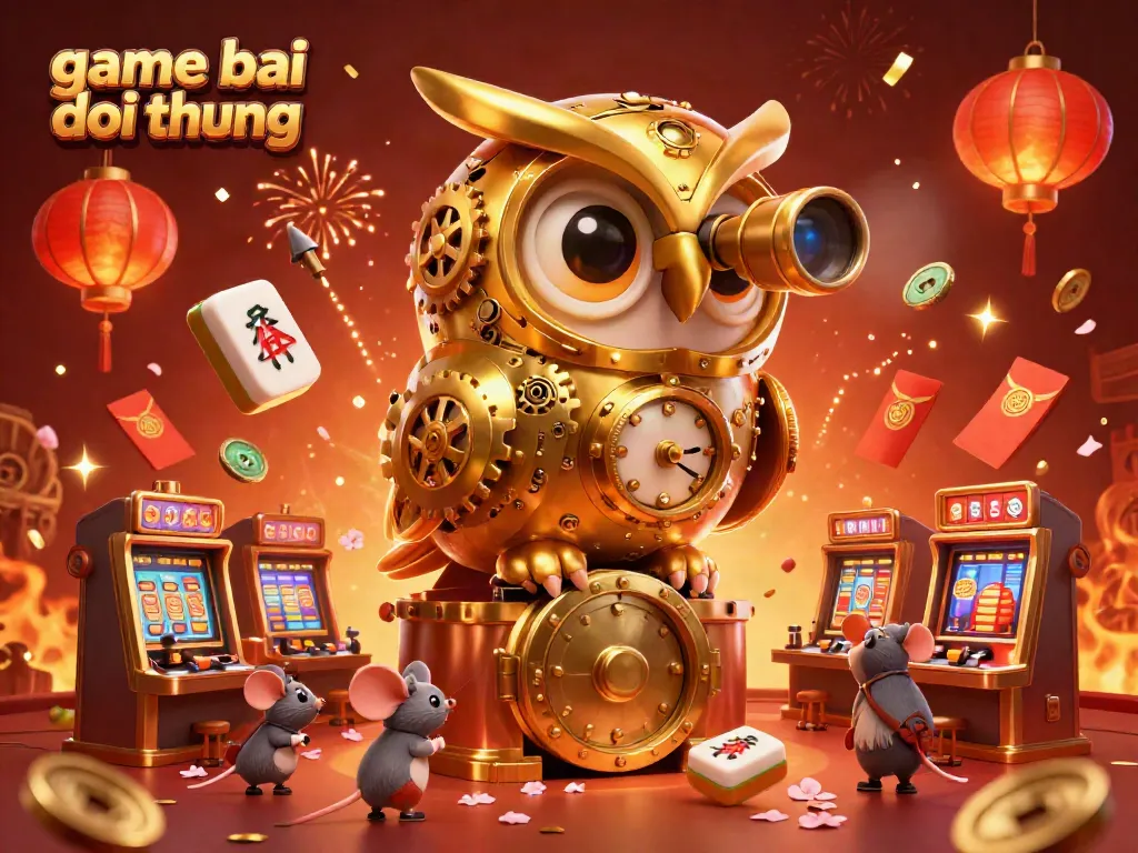 Experience the excitement of game bai doi thuong with golden owl and bustling casino ambiance.