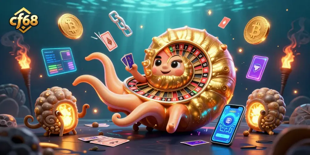 Experience thrilling gameplay in cf68 with a glowing 3D nautilus, dynamic cards, and crypto elements!