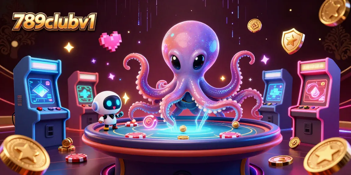 Experience thrilling gameplay at 789clubv1 with a holographic poker table surrounded by vibrant casino elements.