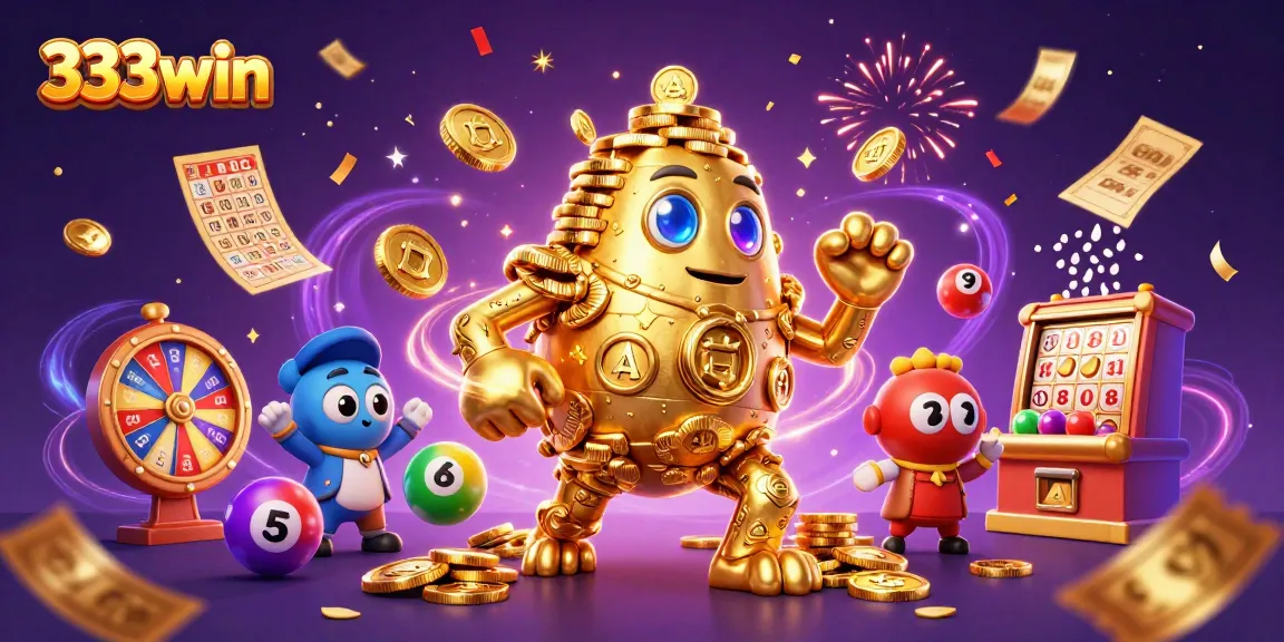 Experience the thrill of 333win with vibrant lottery balls, golden golem, and dynamic casino elements!