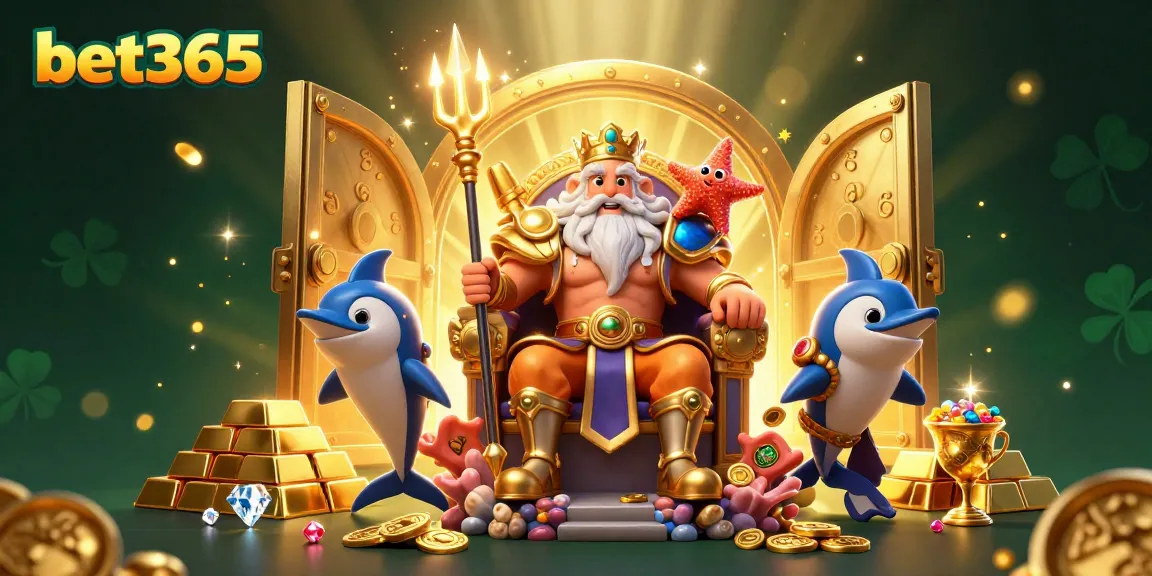 Bet365 captures the excitement of online gambling with a vibrant 3D illustration showcasing Neptune, treasure, and dynamic elements.